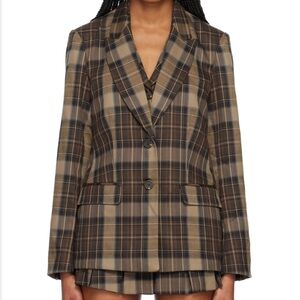 Guizio ssense work capsule brown check blazer